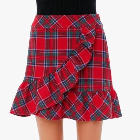 Vineyard Vines Plaid Ruffled Skirt Nantucket Lurex Tartan Red Velvet New size 2 - Picture 1 of 14